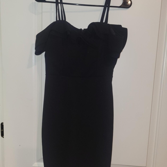 Chic Black Ruffle Mini Dress - Picture 3 of 6